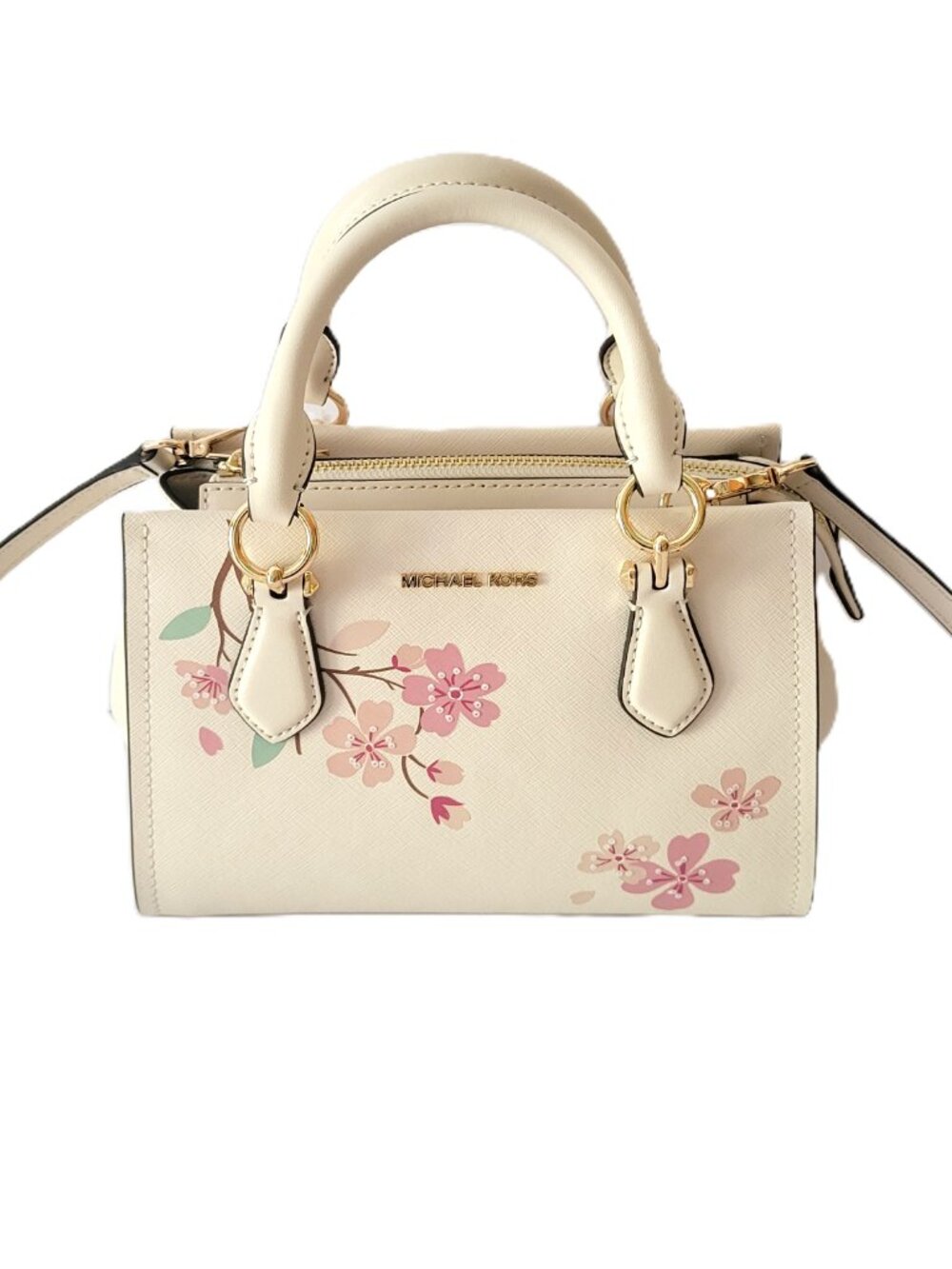 Michael Kors Marilyn Small Messenger Satchel Handbag Light Cream Multi Floral - Picture 2 of 7
